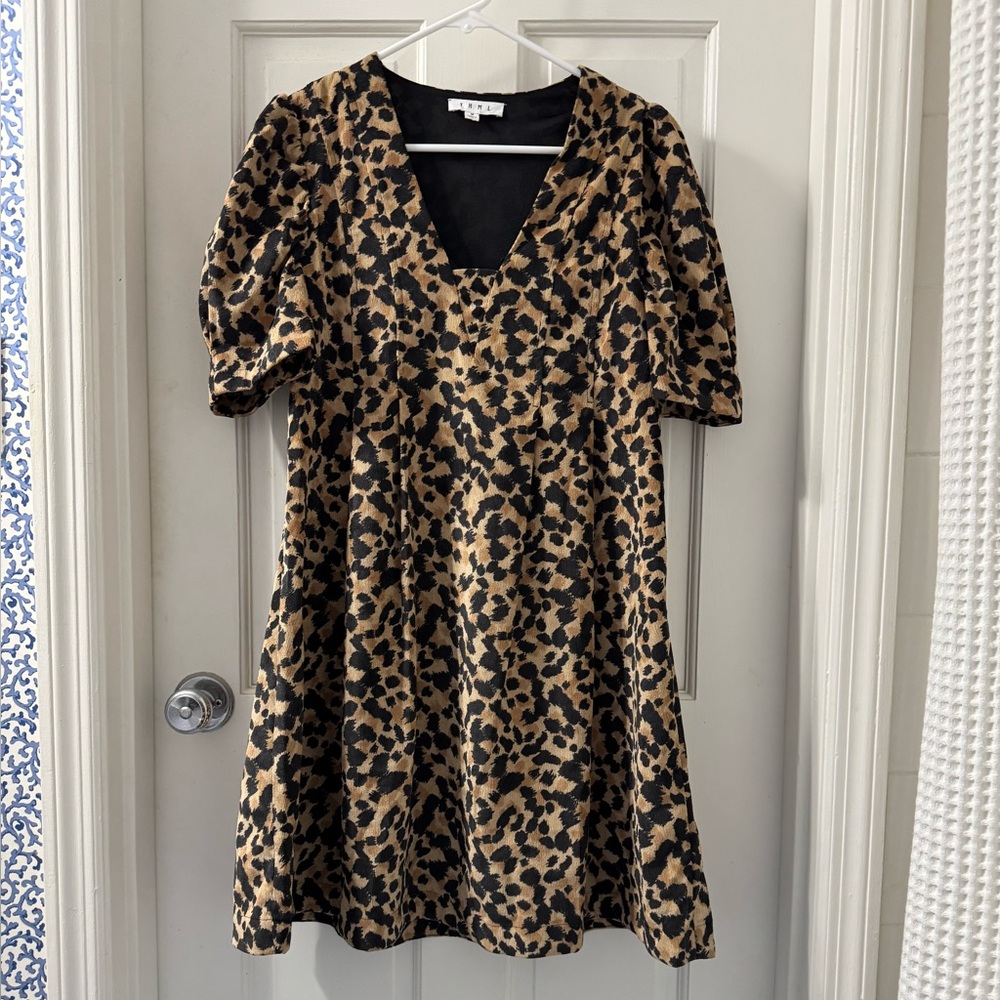 THML animal print corduroy dress M puff sleeves